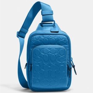 Coach TRACK PACK 14 IN SIGNATURE LEATHER -NWOT - blue Jay- unisex